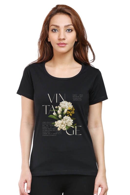 Female Round Neck Half Sleeve Classic Black S